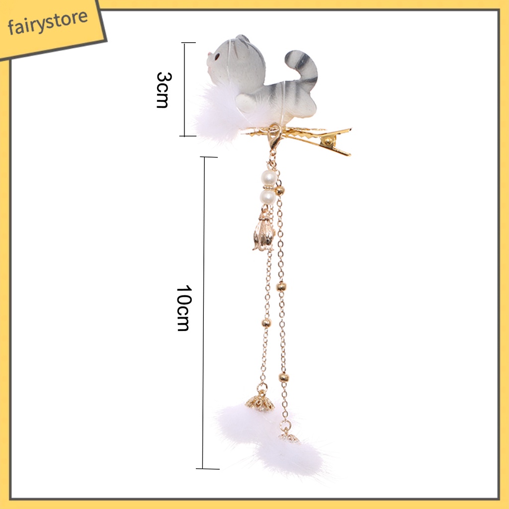 1 Cặp Kẹp Tóc Tua Rua Hình Mèo Dễ Thương Phong Cách Trung Hoa