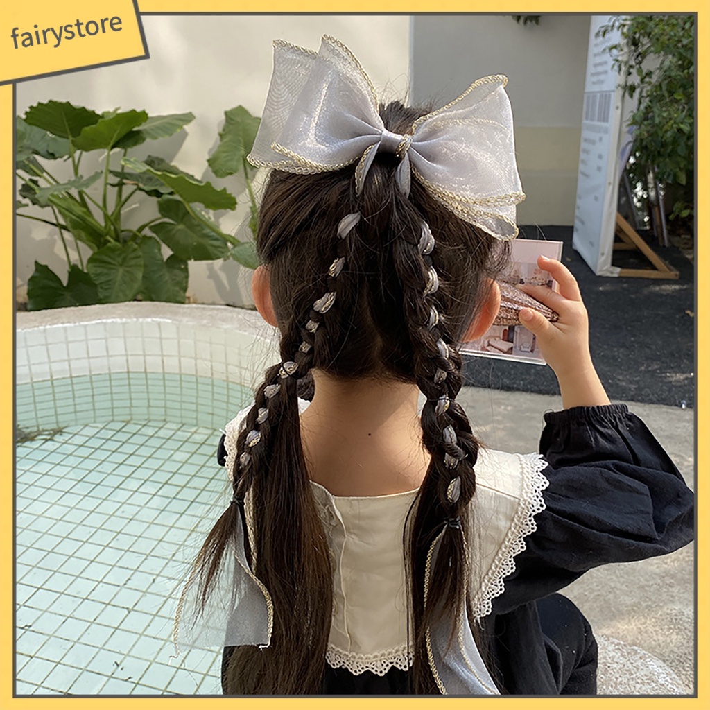 Kẹp Tóc Đính Nơ Lưới Ruy Băng Dài Phong Cách Hàn Quốc Cho Nữ