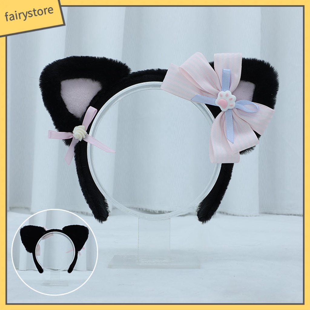 Băng Đô Cài Tóc Tai Mèo Hoạt Hình Phối Lông Chống Trượt Dành Cho Nữ