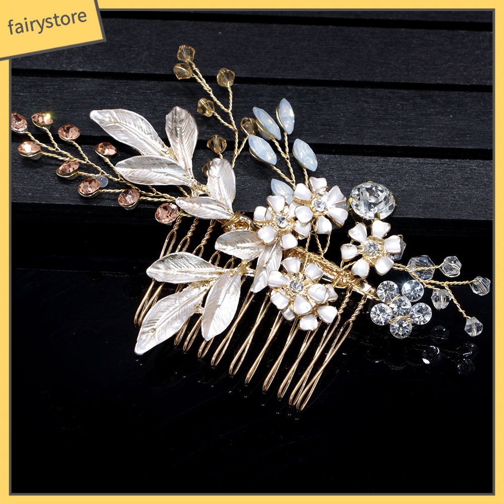 Lược Cài Tóc Hình Hoa Đính Đá Trang Nhã Cho Cô Dâu