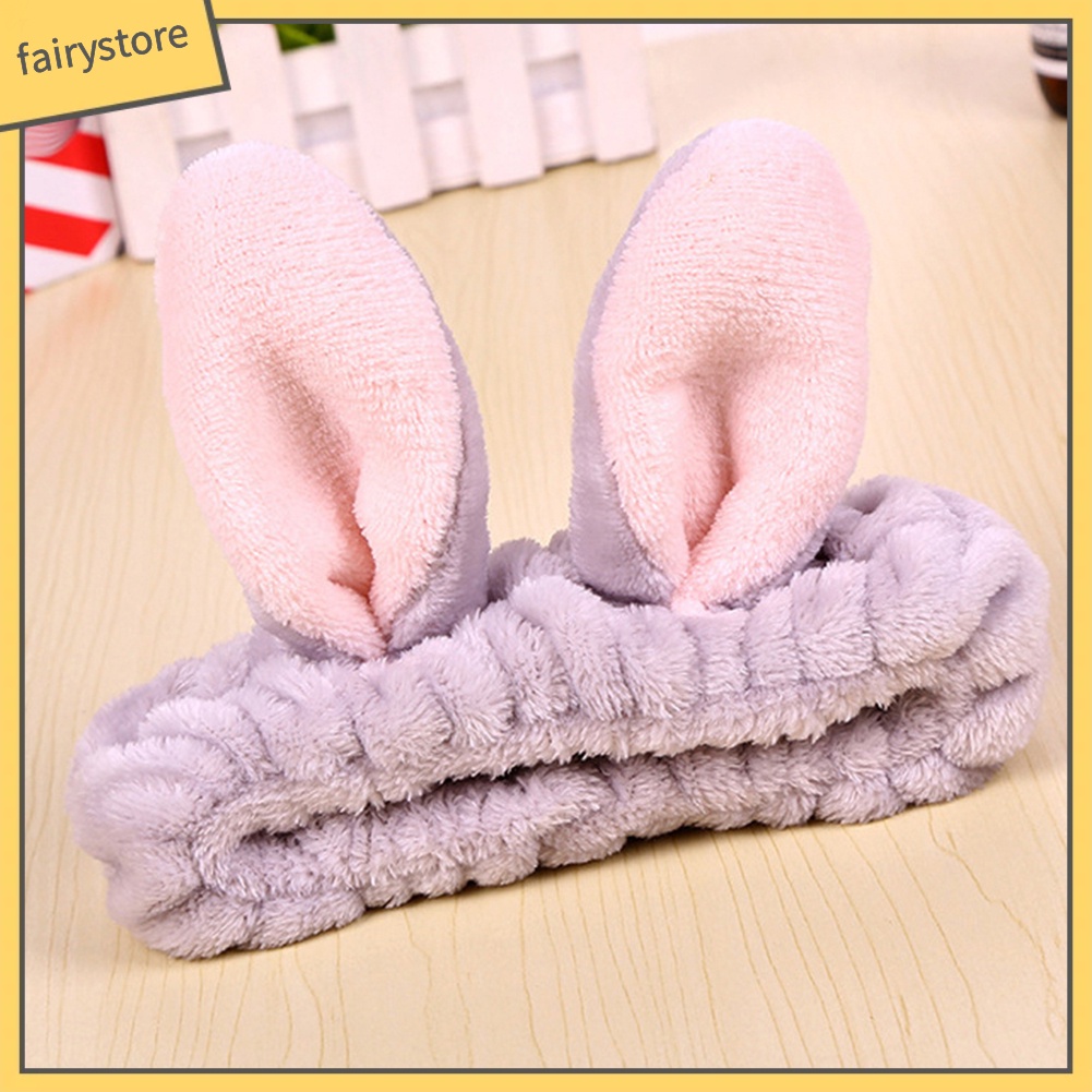 Băng Đô Tai Thỏ Bằng Vải Flannel Co Giãn Dễ Thương Dành Cho Nữ Rửa Mặt