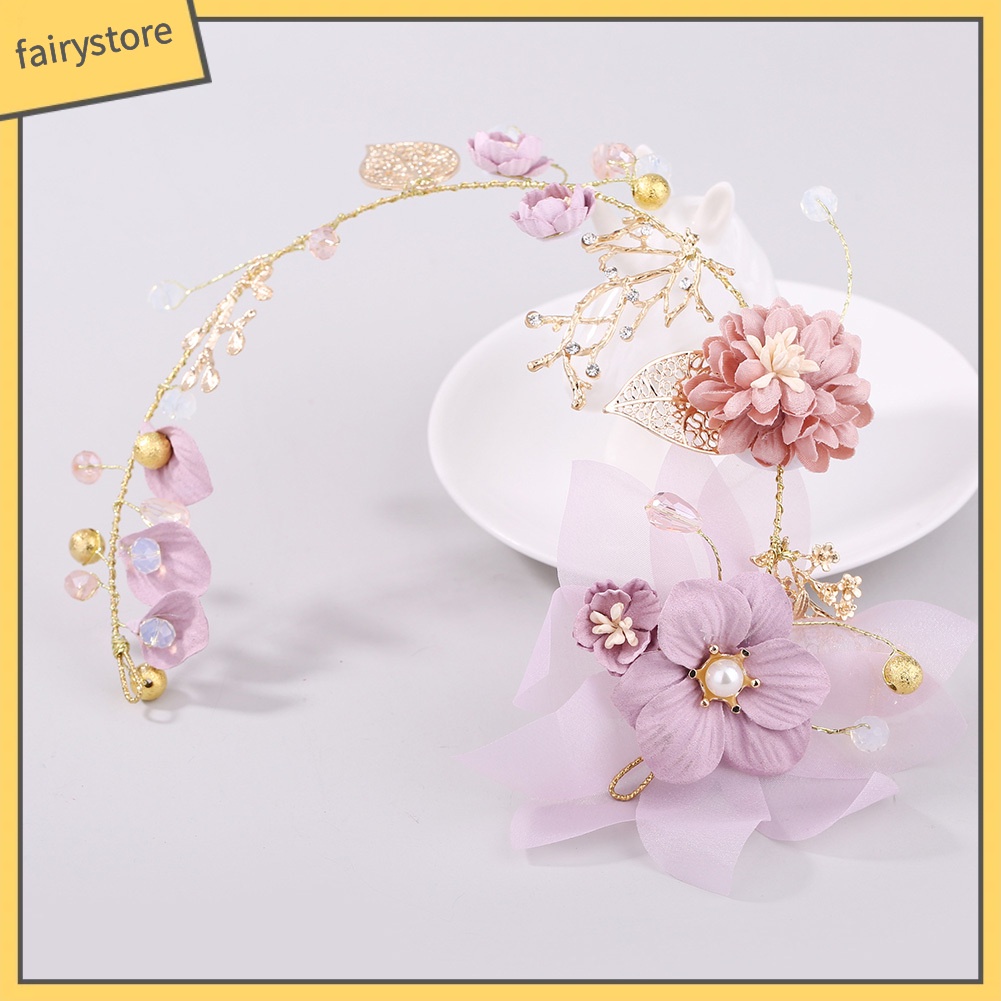 Băng Đô Hoa Cài Tóc Đính Ngọc Trai Nhân Tạo Cho Cô Dâu