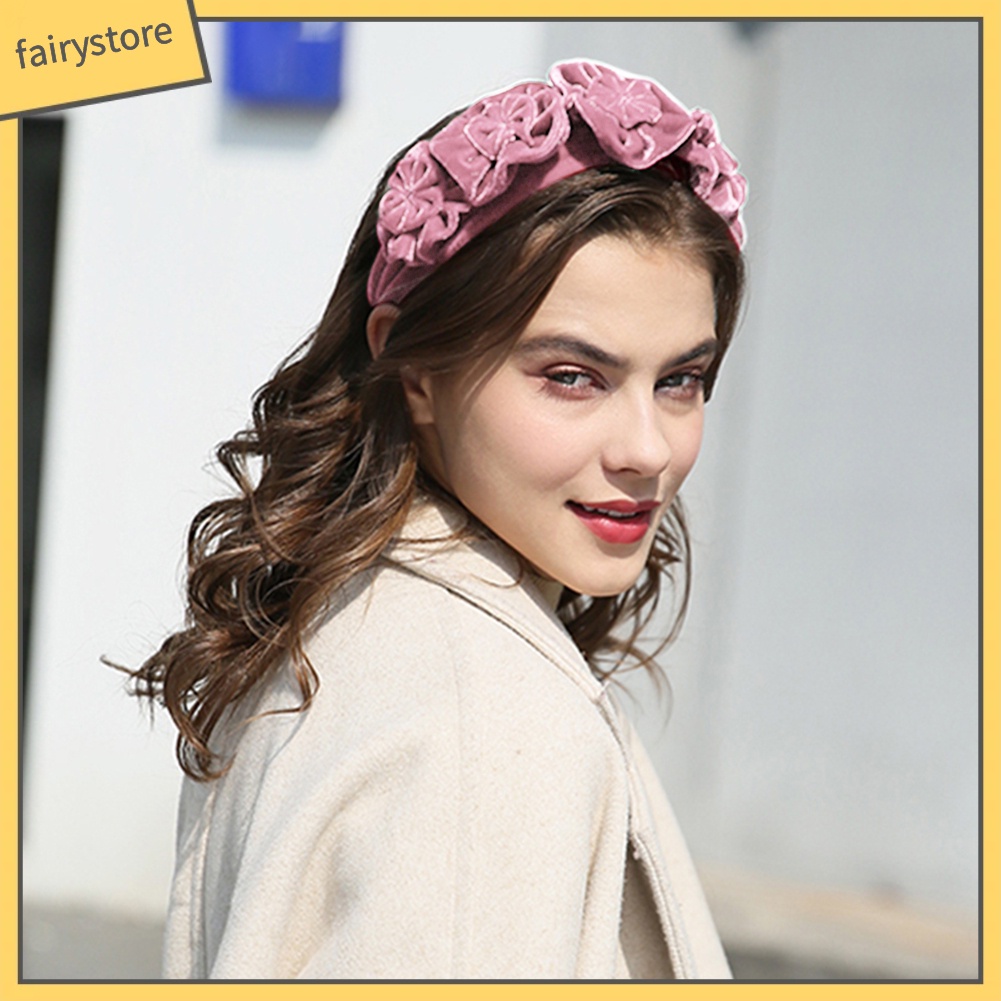 Băng Đô Cài Tóc Đính Hoa Vải Nỉ Thời Trang Cho Nữ