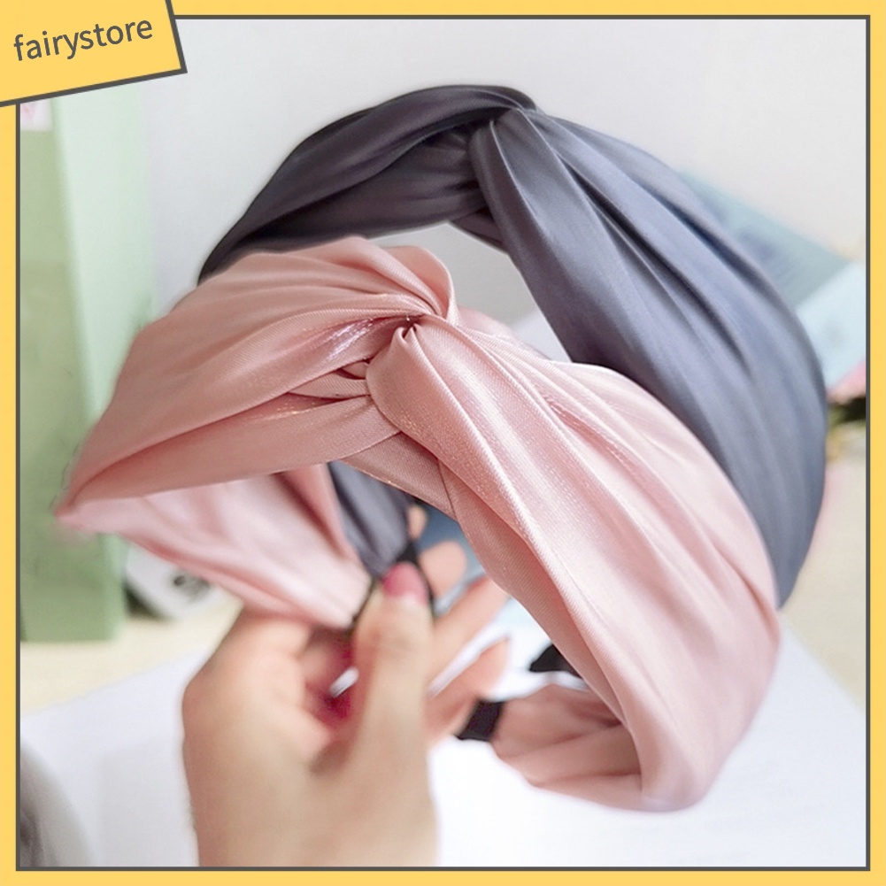 Băng Đô Cài Tóc Bản Rộng Thắt Nút Màu Sắc Trơn Cho Nữ