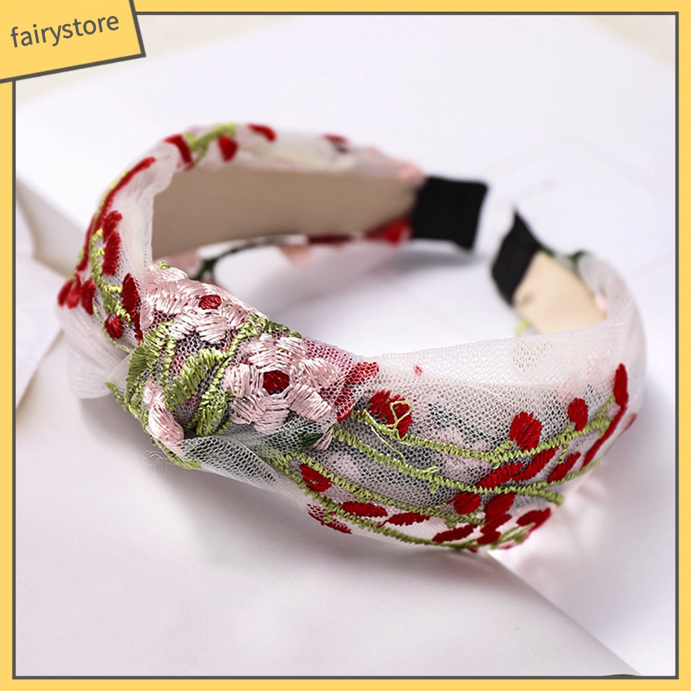 Cài Tóc Thắt Nút Phối Lưới Thêu Hoa Phong Cách Vintage Cho Nữ