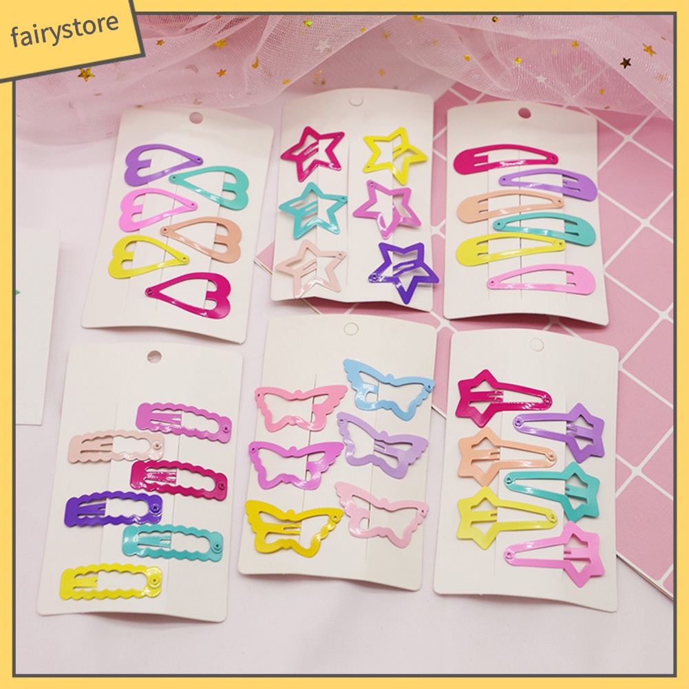 Set 6 Kẹp Tóc Hình Ngôi Sao / Trái Tim Màu Sắc Kẹo Ngọt Dành Cho Bé Gái