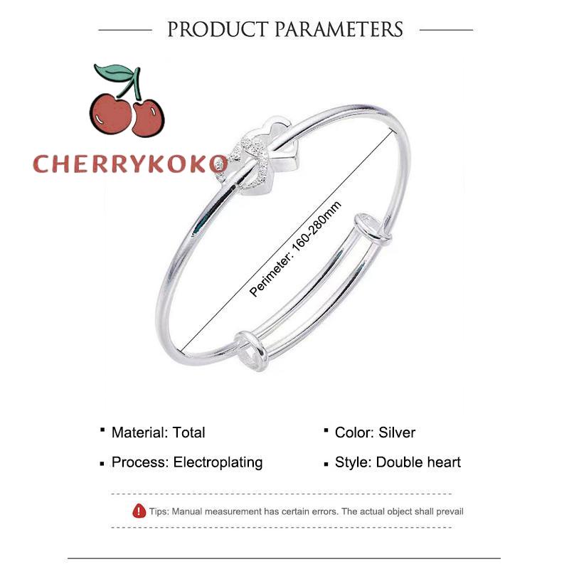 🍒🍒CHERRYKOKO Vòng đeo tay mạ bạc mặt trái tim đôi thời trang dành cho nữ Vòng Tay Mạ Bạc Hình Trái Tim Đôi Thời Trang Cho Nữ