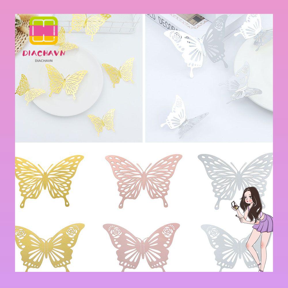 Miếng Dán Tường Trang Trí Hình Bướm Bằng Kim Loại