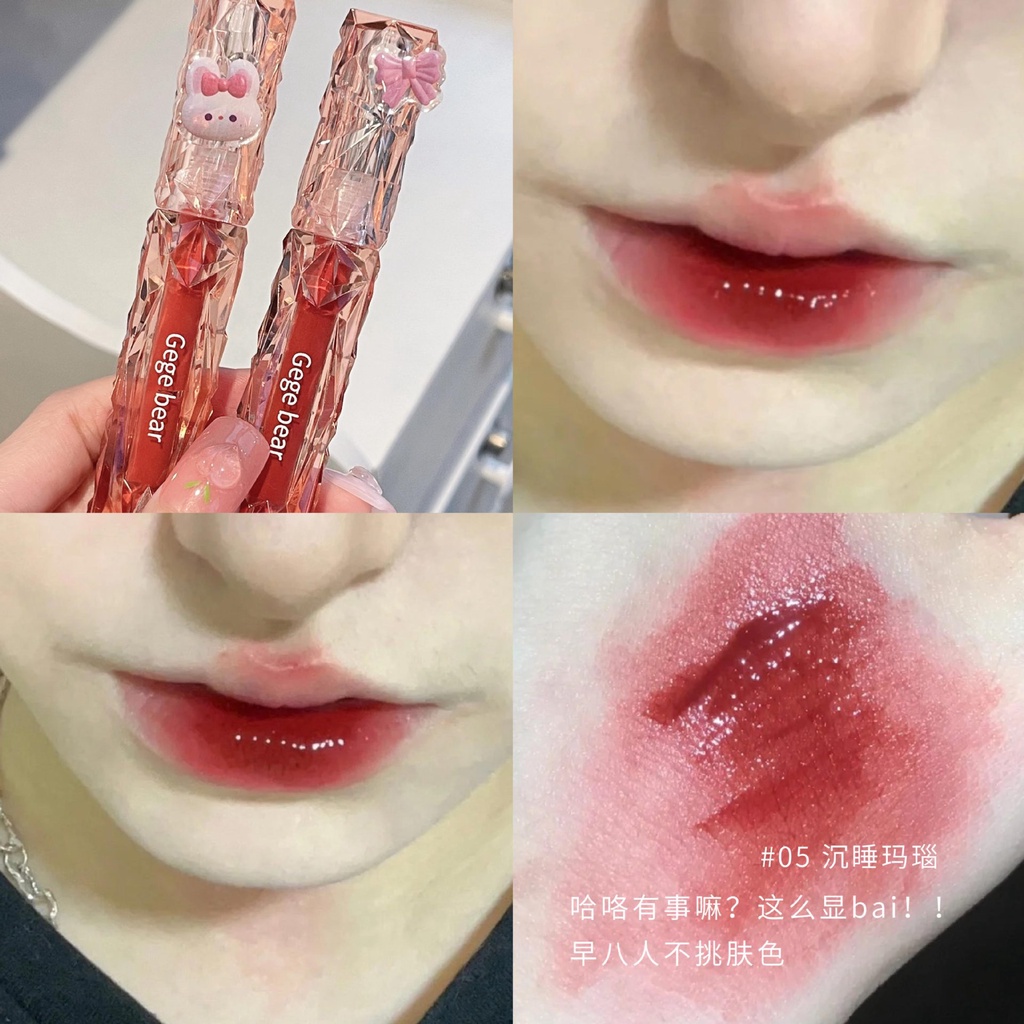 Son bóng  Kem Lì Gege Bear lip glaze dưỡng ẩm hiệu ứng tráng gương cao cấp