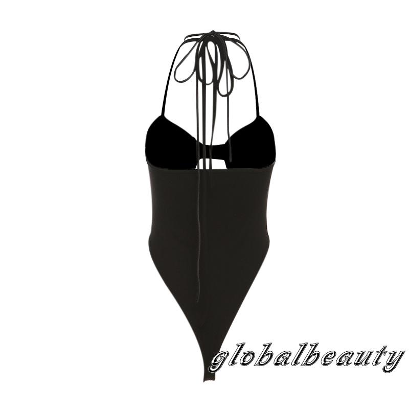 Áo Liền Quần Tam Giác Không Tay Họa Tiết Hoa 3D Màu Trơn Ôm Dáng Cho Nữ