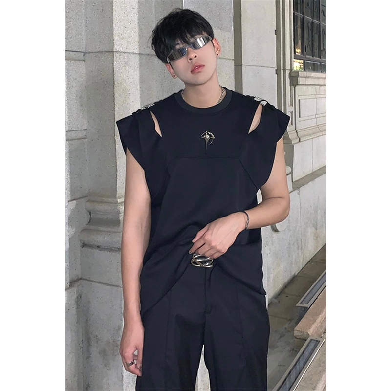 Áo Thun Không Tay Phối Nút Kim Loại Thời Trang Mùa Hè Dành Cho Nam