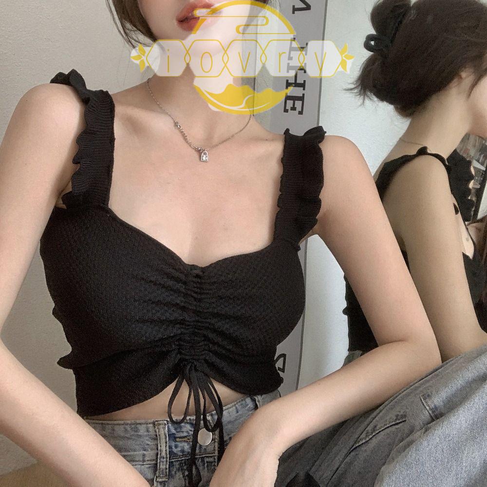 Áo Hai Dây Cổ Chữ V Hở Lưng Phối Dây Rút Thời Trang Dễ Thương Cho Nữ