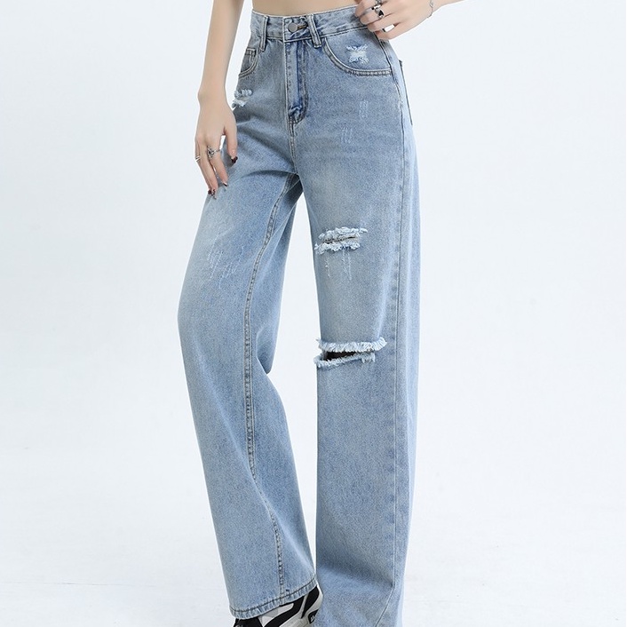 Quần Jeans Nữ Dài Lưng Cao Ống Rộng Thời Trang Hàn Quốc