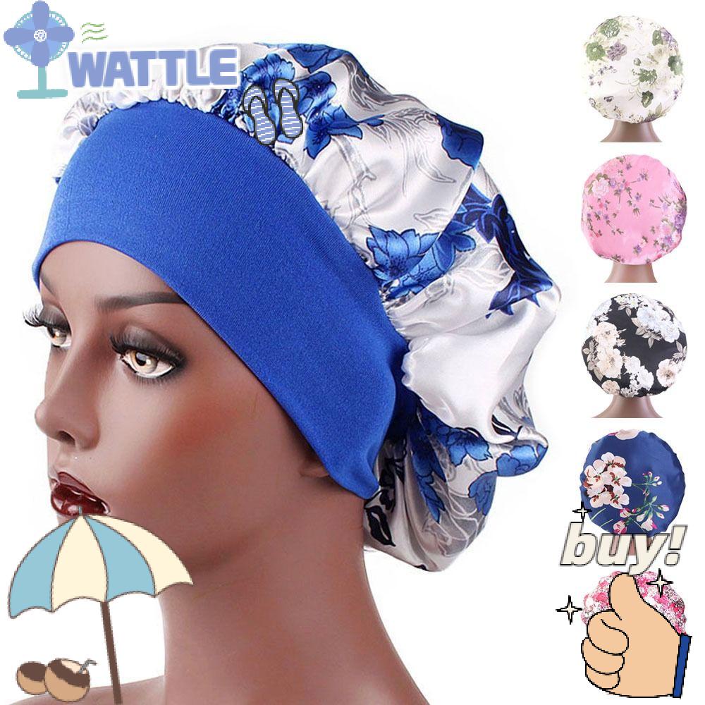 Mũ Trùm Đầu Bằng Satin Co Giãn In Họa Tiết Hoa Xinh Xắn