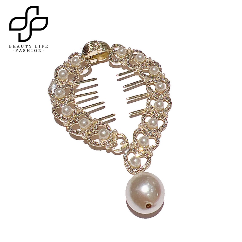 Kẹp Tóc Đính Đá Ngọc Trai Giả Chống Trượt Thời Trang Cho Nữ