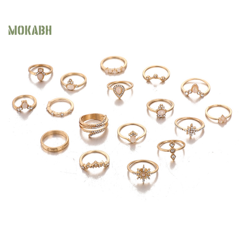 [Fas] Set 17 Nhẫn Đeo Giữa Ngón Tay Theo Phong Cách Du Mục