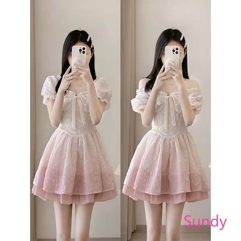 Đầm Công Chúa Dáng Chữ A Tay Phồng Màu Hồng Ngọt Ngào Thời Trang Mùa Hè Cho Bạn Gái