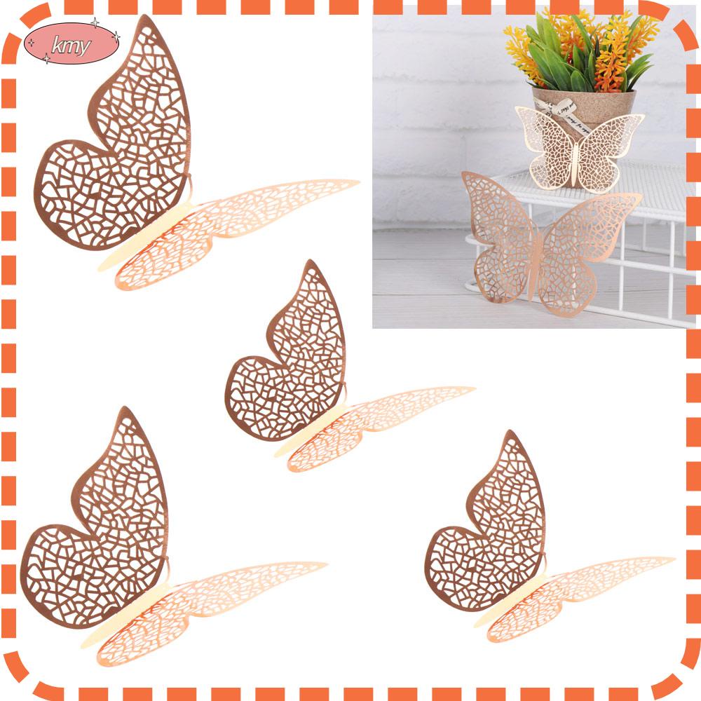 Set 12 Miếng Dán Tường Trang Trí Hình Bướm 3d Bằng Kim Loại Nhiều Màu
