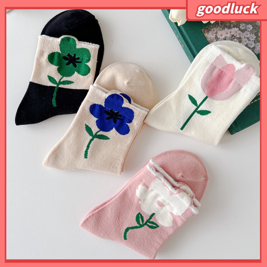 1 Đôi Vớ Mềm Co Giãn Thoáng Khí Chống Trượt Và Thấm Hút Mồ Hôi In Hình Hoa Tulip Dành Cho Nữ