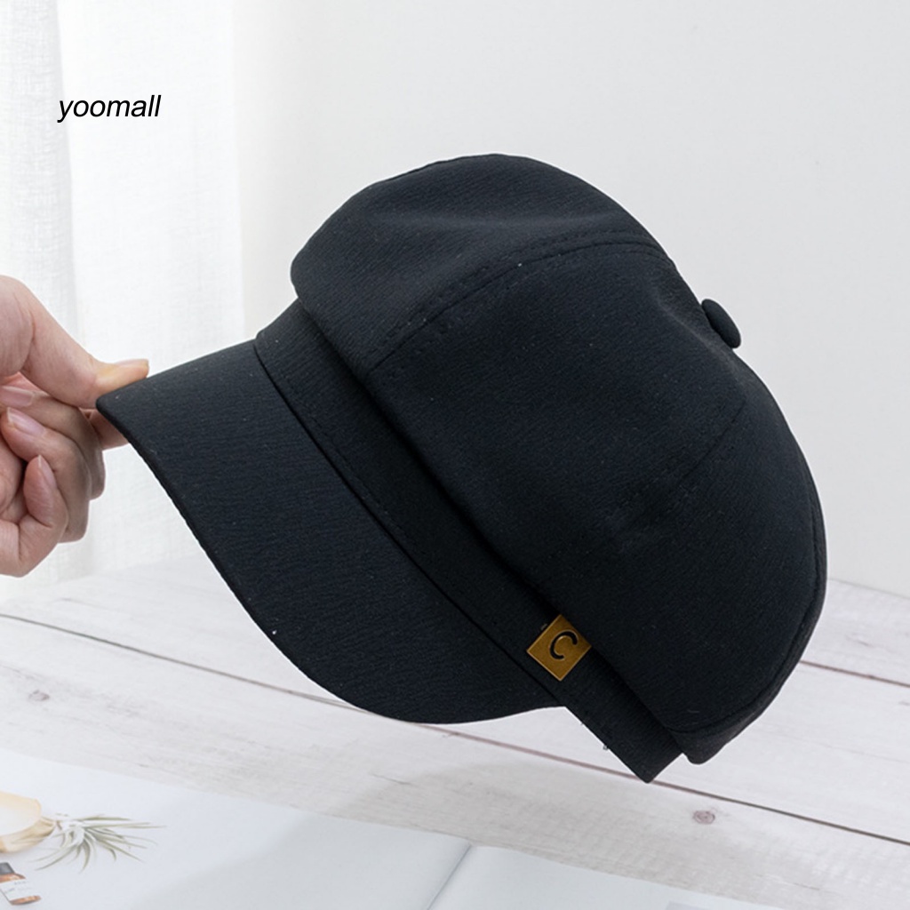 Mũ Beret Màu Trơn In Logo Vòm Tròn Vành Ngắn Thời Trang Cho Nữ