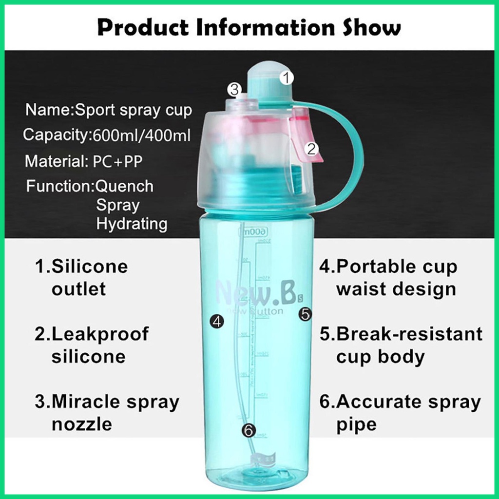 Bình Nước Thể Thao 600ml Có Chức Năng Phun Sương Tiện Dụng