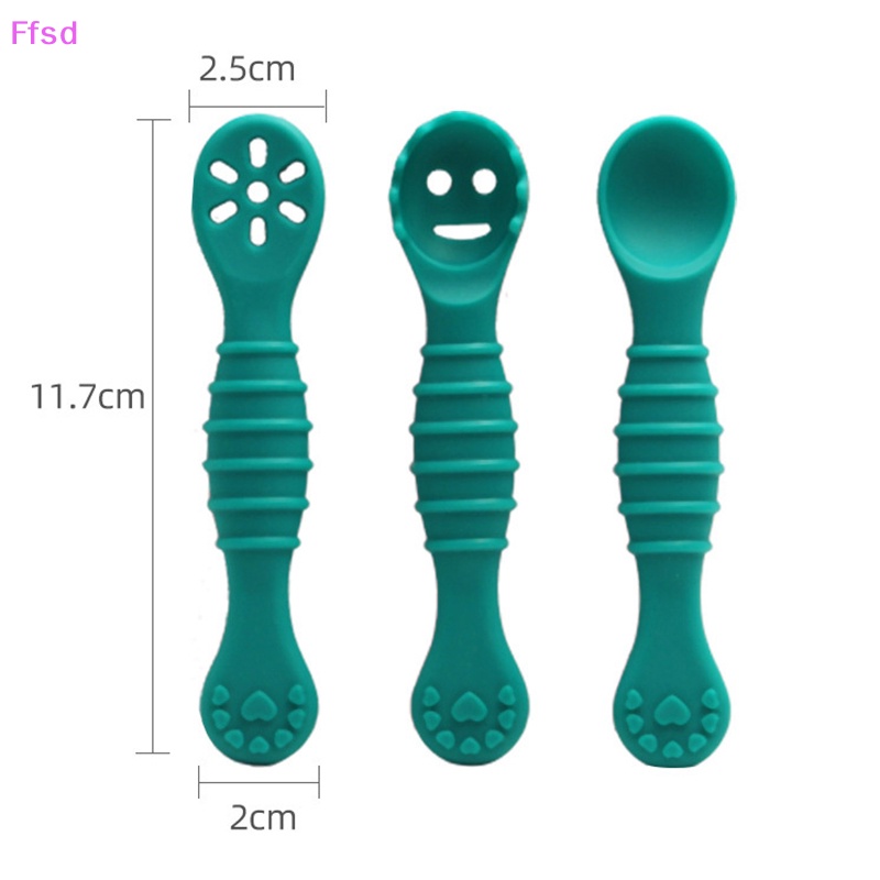 Bộ Muỗng Nĩa Bằng Silicon Mềm Tay Cầm Ngắn Tập Ăn Cho Bé