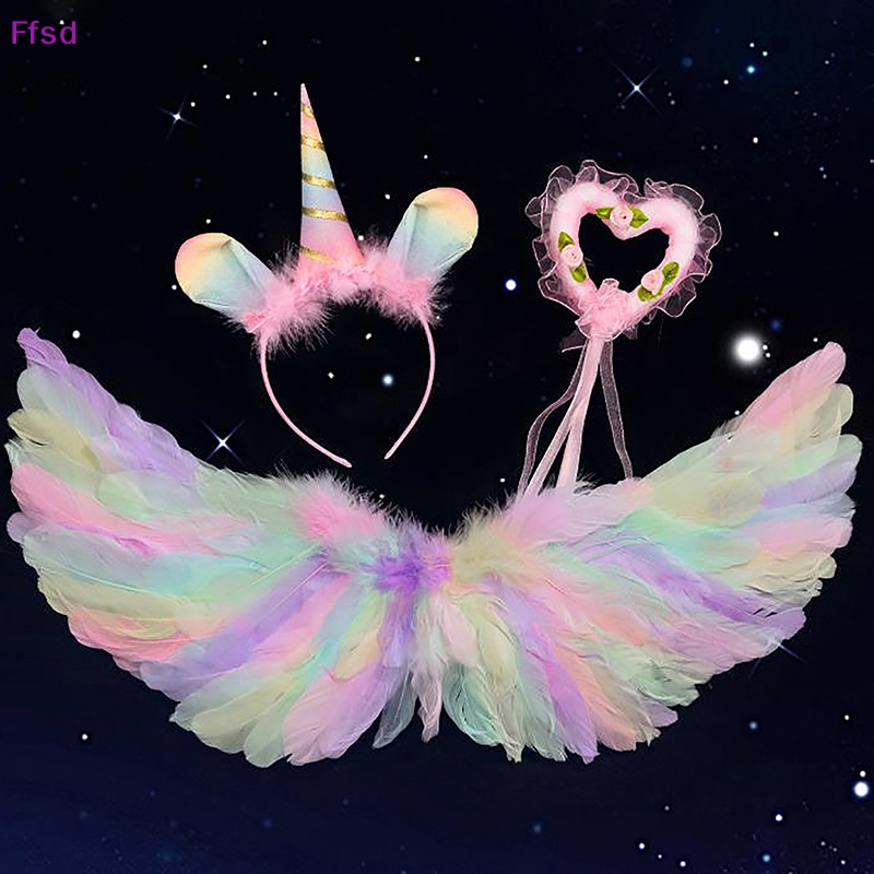 {Ffsd} 1 Bộ Băng Đô Cánh Thiên Thần Lông Vũ Đầy Màu Sắc Hóa Trang Tiệc Giáng Sinh Cho Bé Gái