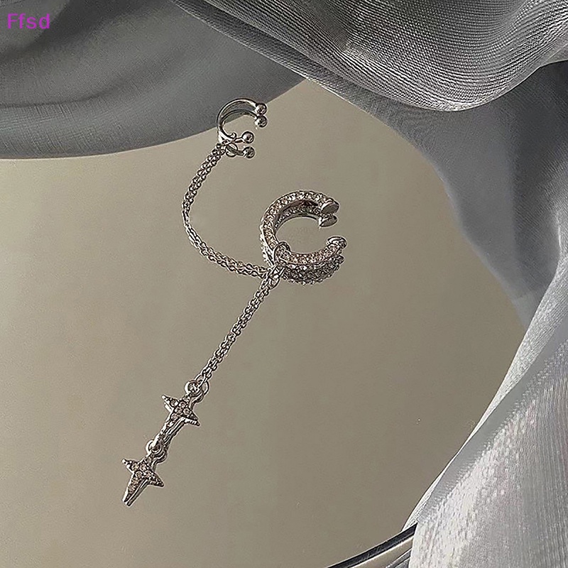 {Ffsd} Khuyên Tai Dạng Kẹp Không Cần Xỏ Lỗ Đính Đá Pha Lê Lấp Lánh Màu Bạc Sáng Bóng Trang Sức Cho Nữ * Hàng Bán Chạy