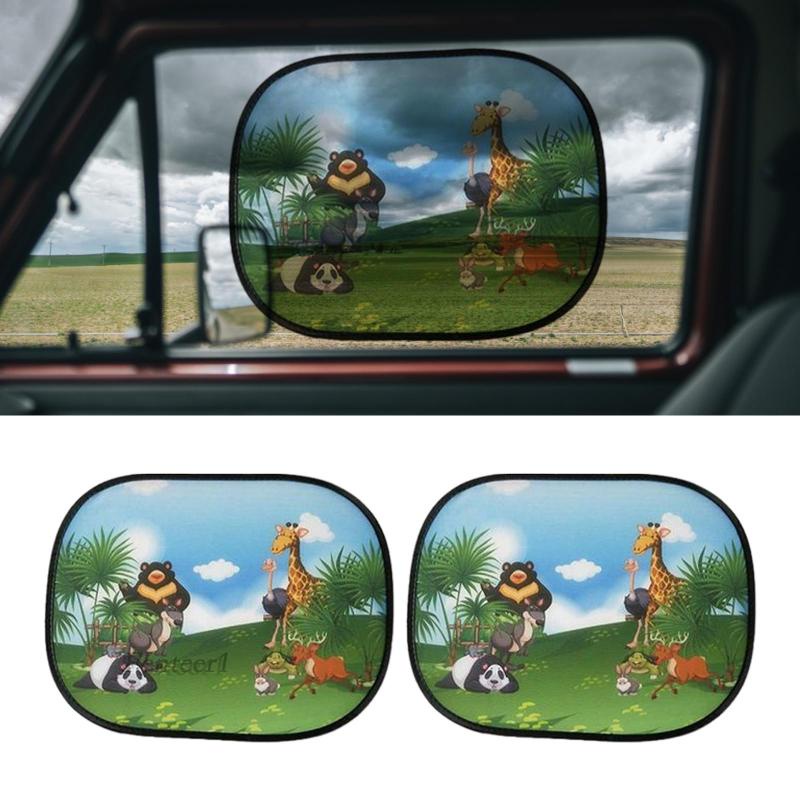 [Fenteer1] 2 Tấm Che Nắng Cửa Sổ Xe Hơi Họa Tiết Động Vật Dễ Thương Dành Cho Trẻ Em