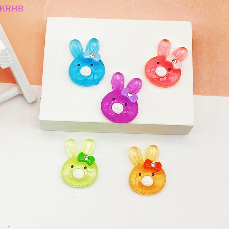 Set 5 Phụ Kiện Trang Trí Nghệ Thuật Hình Thỏ Màu Dạ Quang DIY Bằng Nhựa Resin Mới