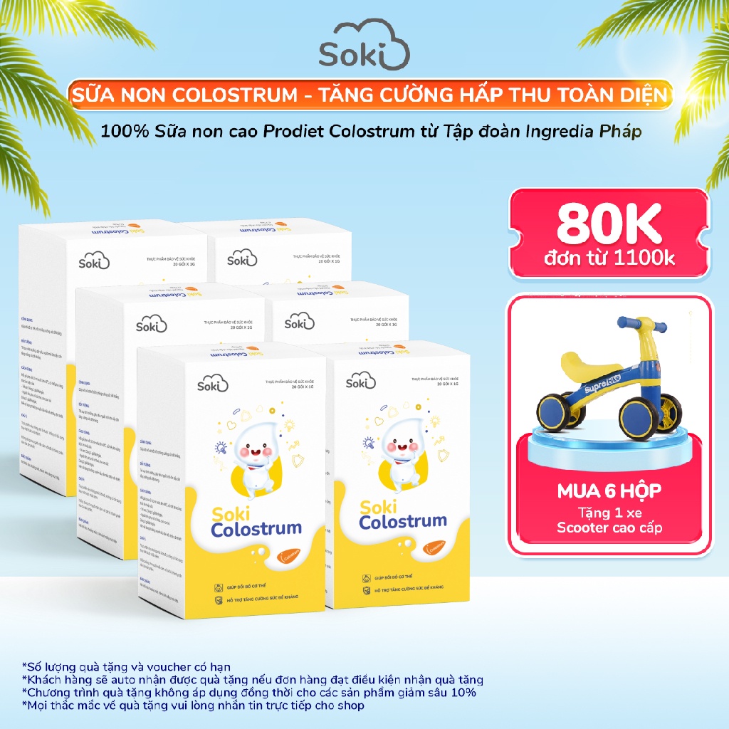 Combo 6 Sữa Non SOKI COLOSTRUM Giúp Bé Ăn Ngon, Tiêu Hóa Tốt, Đề Kháng Khỏe 20 gói