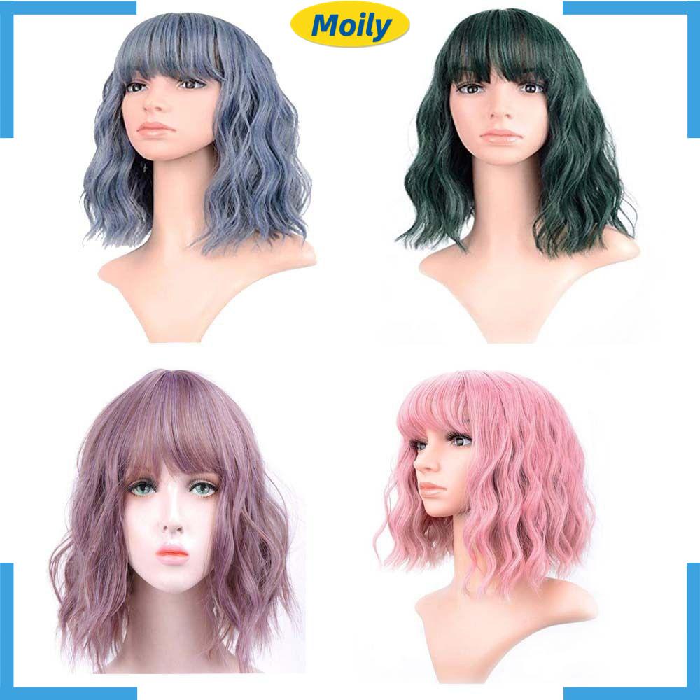 Bộ Tóc Giả Dài Xoăn Màu Hồng Chịu Nhiệt Độ Cao Thời Trang Cho Nữ