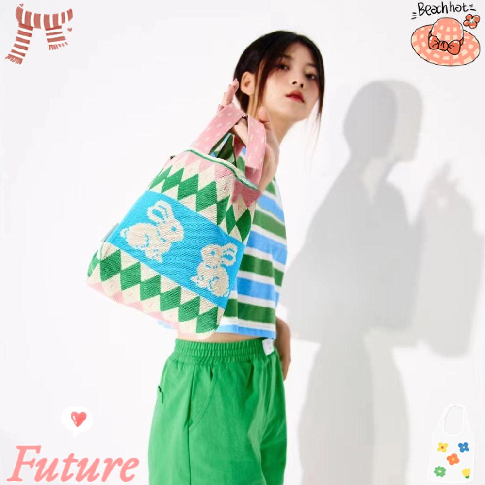 Túi Xách Mua Sắm Bằng Len Dệt Kim Có Thể Tái Sử Dụng Kèm