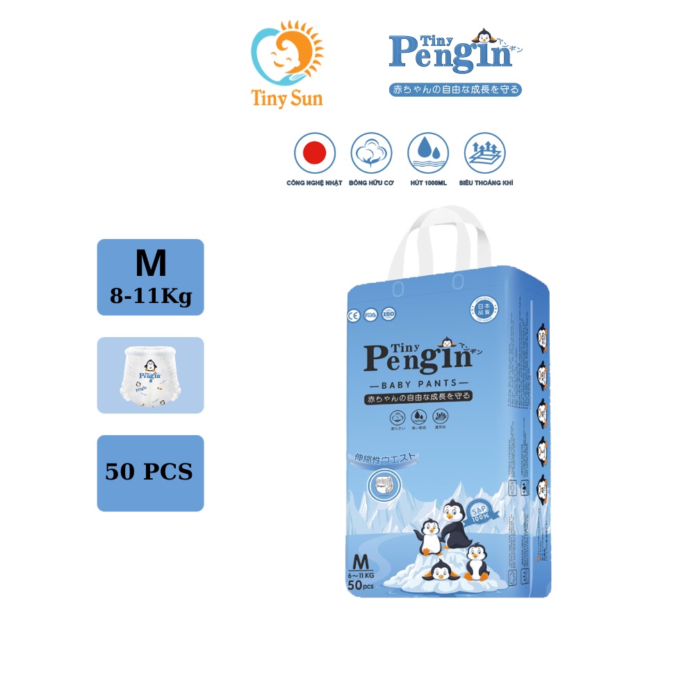 Tã Quần Tiny Pengin Size M 50 Miếng Dành Cho Trẻ Em Từ 8kg Đến 11kg - Bỉm Giá Sỉ