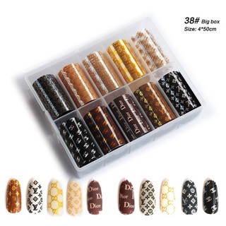 Set hộp 10 foil dán móng các thương hiệu nổi tiếng, foil hoa văn hot, foil hoa tiết cực đẹp