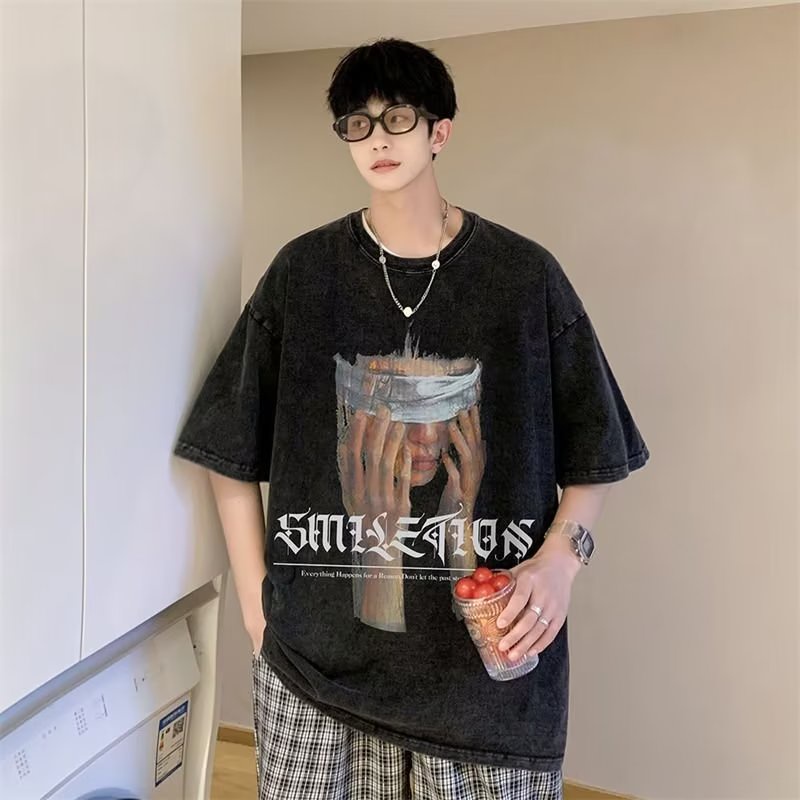 Áo Thun Cotton Ngắn Tay Phong Cách Retro Thời Trang Cho Nam