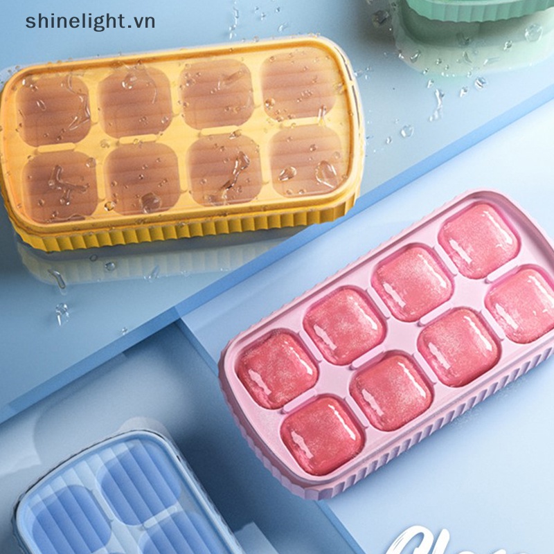 Khuôn Silicone Làm Đá Viên 8 Ngăn DIY Có Nắp Đậy Tiện Lợi Dành Cho Nhà Bếp