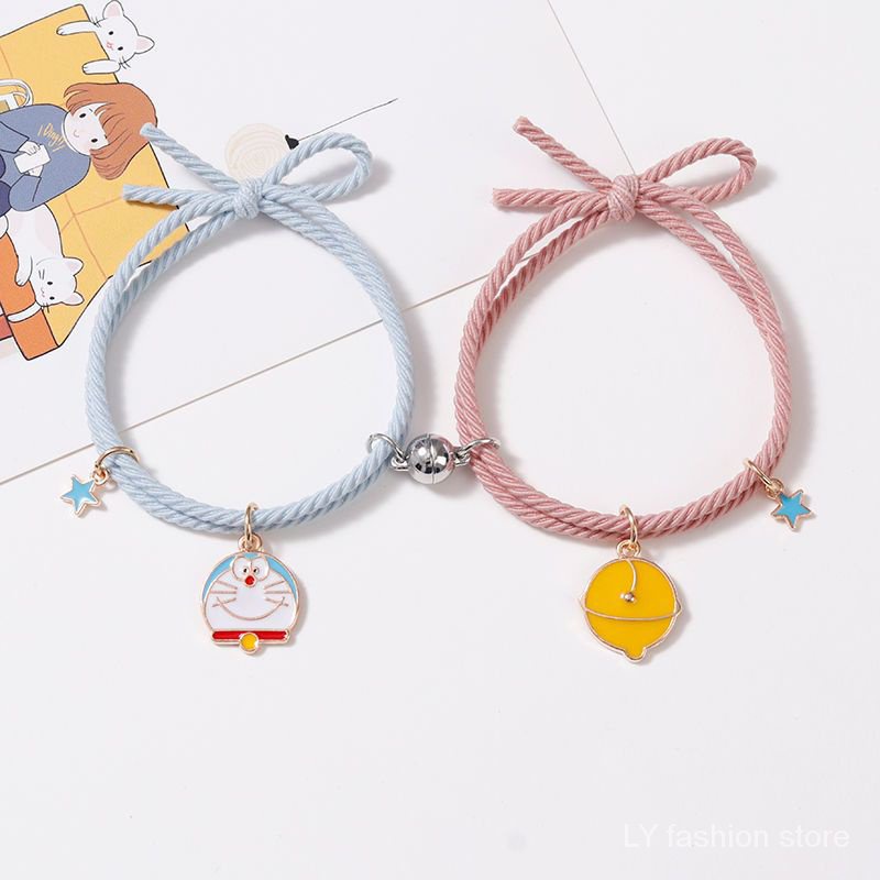 Vòng Tay Dây Cao Su Khóa Nam Châm Mặt Hình Doraemon Phong Cách Hàn Quốc Cho Cặp Đôi