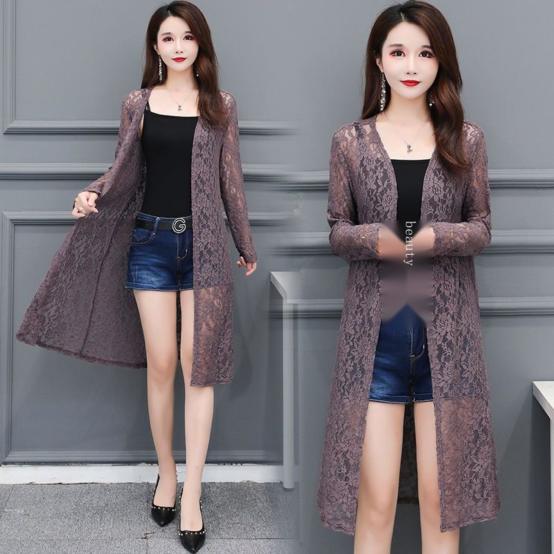 Áo Khoác Cardigan Ren Mỏng Tay Dài Chống Nắng Kích Thước Lớn Mẫu Mới Dành Cho Nữ