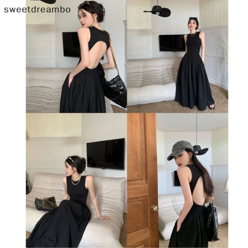 Swe 2023 mùa hè phụ nữ rắn backless thanh lịch thường ngày bên váy O-cổ không tay Tank sundress Đầm drn