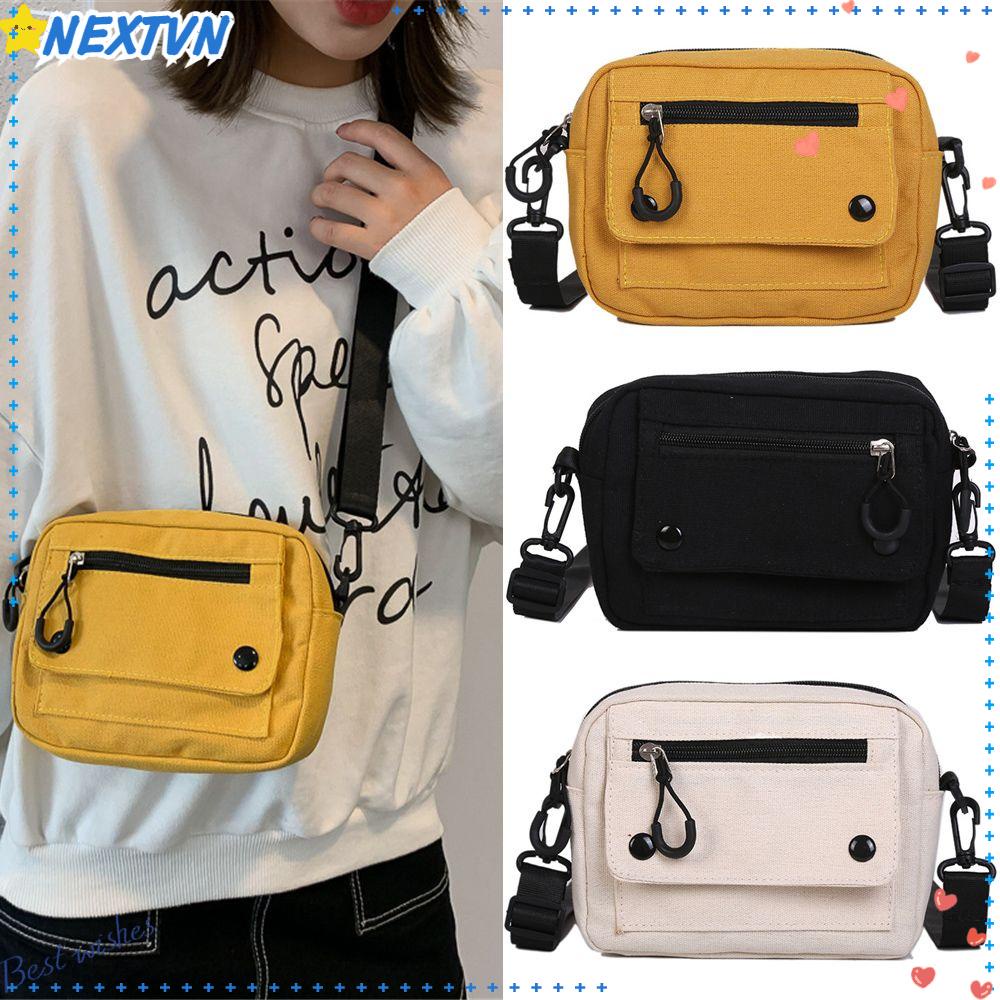 Túi Đeo Vai Vải Canvas Đựng Điện Thoại Đa Năng Phối Khóa Kéo