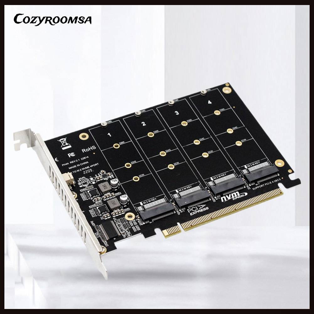 Bộ ChuyểN ĐổI Ổ CứNg 4 CổNg M.2 NVME SSD Sang PCIE X16, Hỗ Trợ 2230 / 2242 / 2260 / 2280