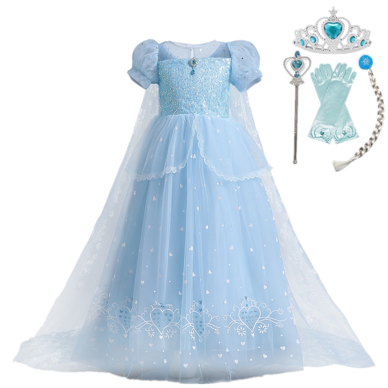 Đầm Công Chúa Elsa Hóa Trang Halloween 2023 Dành Cho Bé Gái