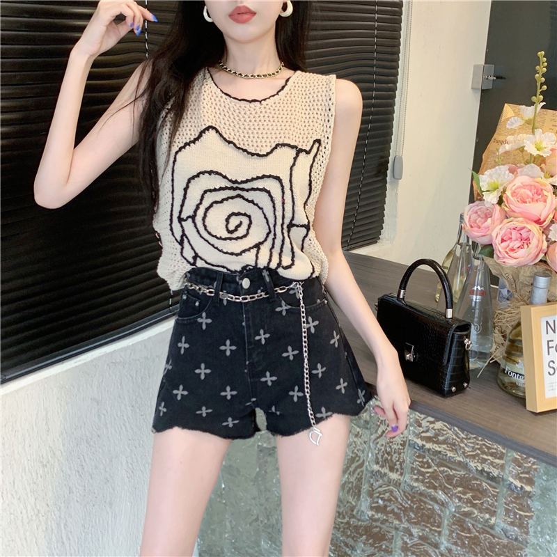 Jiashucheng Áo Dệt Kim Không Tay Thêu Họa Tiết Rỗng Phối Dây Xích Kiểu Pháp Thời Trang Mùa Hè Cho Nữ