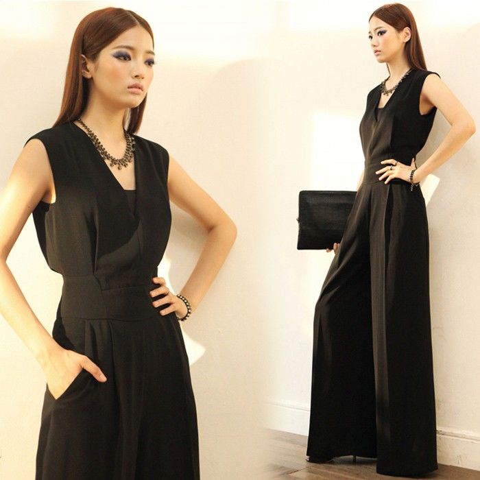 Jumpsuit Sát Nách Màu Đen Dễ Phối Đồ Hợp Thời Trang
