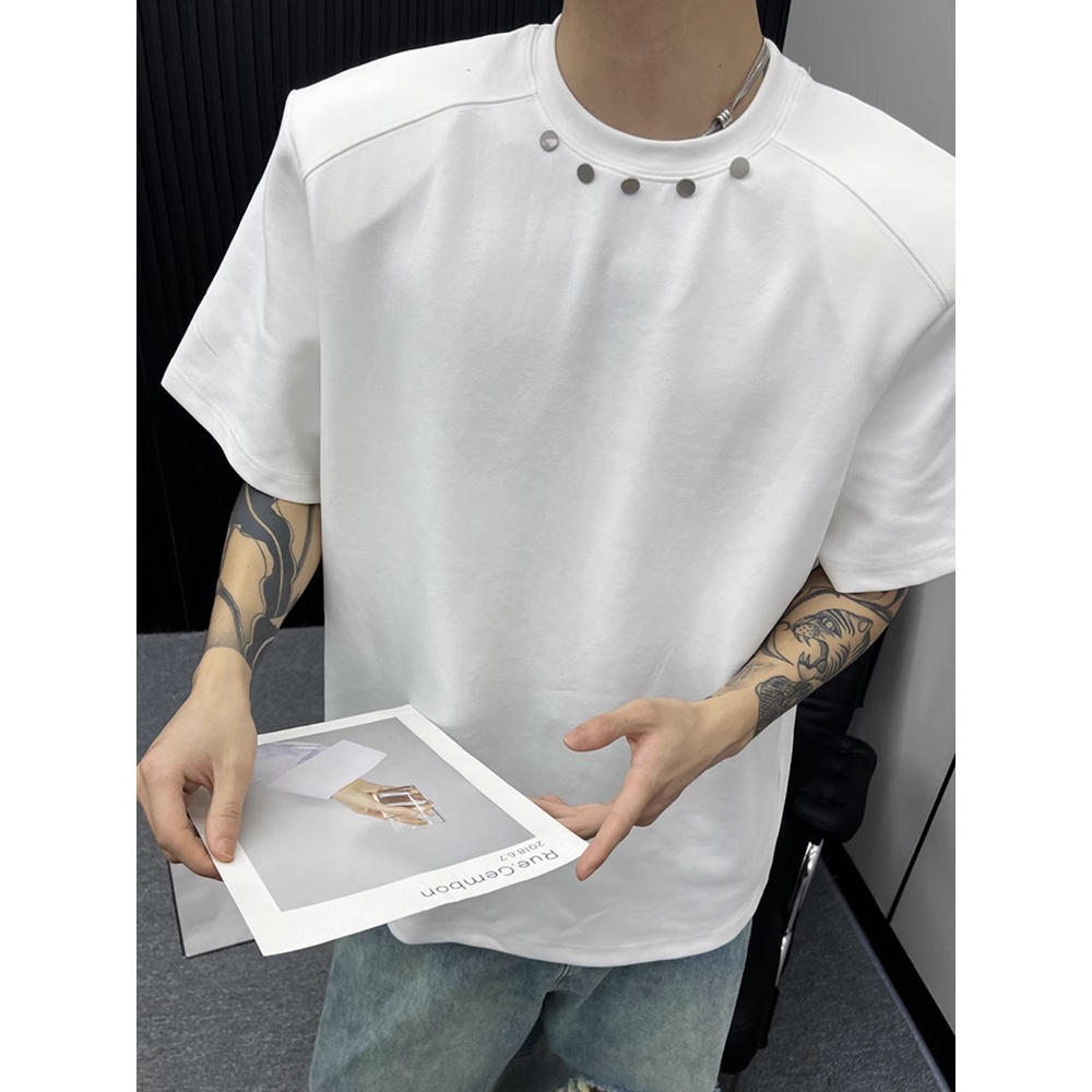 [Love Wearing Help] Áo Thun Nam Tay Ngắn Đính Đinh Tán Kim Loại Cao Cấp Phong Cách Đường Phố Hàn Quốc