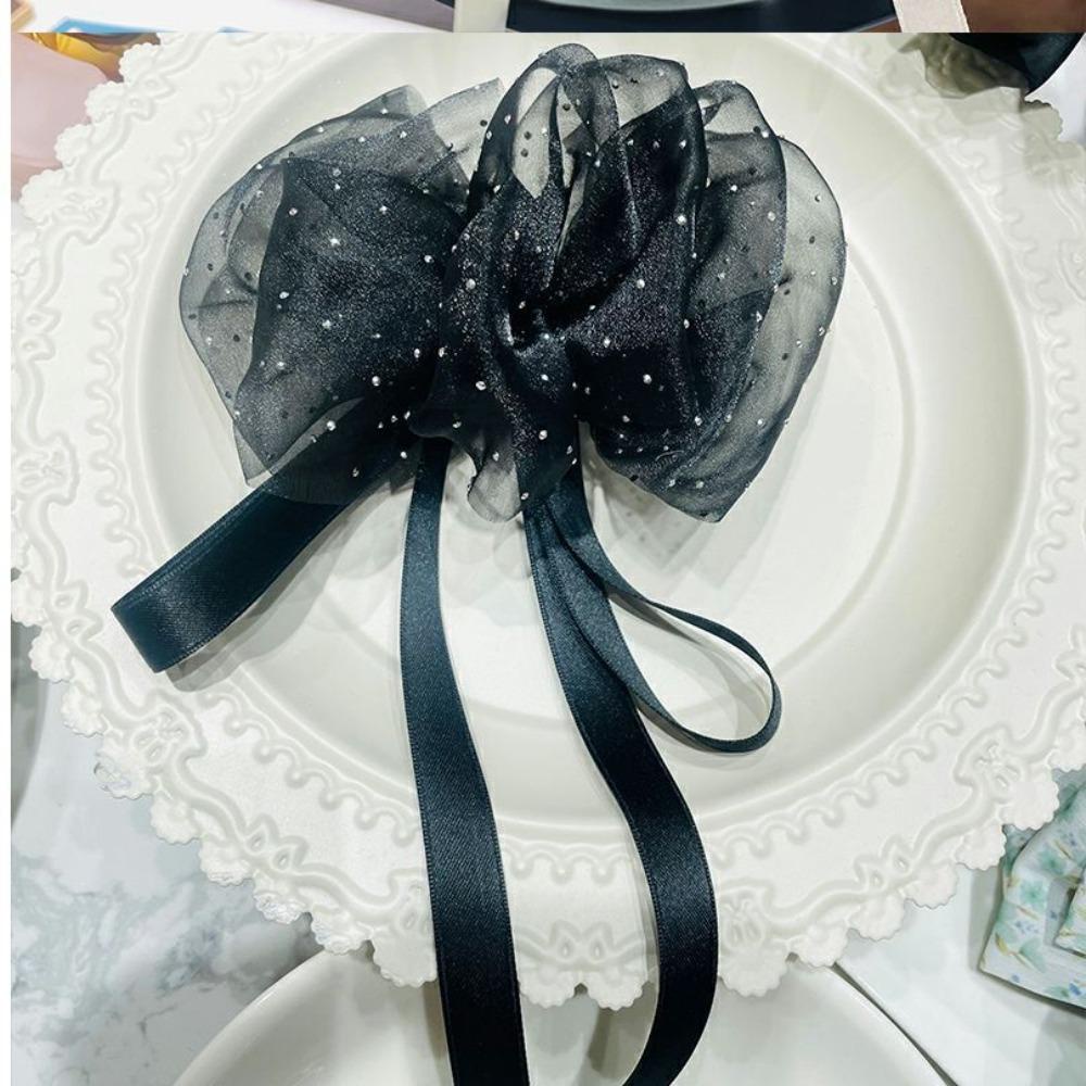 Kẹp Tóc Nơ Ruy Băng Lưới Hai Mặt Bằng Vải Organza Phong Cách Hàn Quốc Cho Nữ