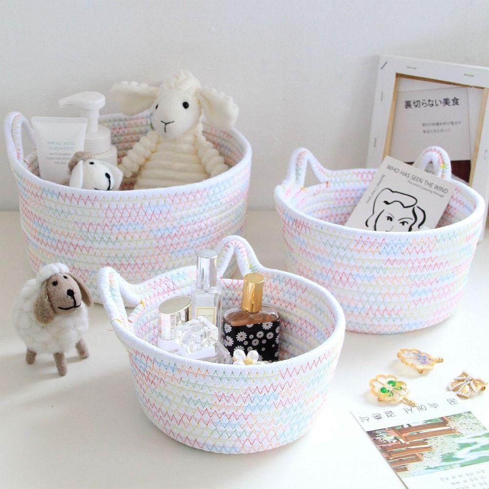 Giỏ Đựng Đồ Bằng Cotton Đan Tay Có Tay Cầm Dễ Thương