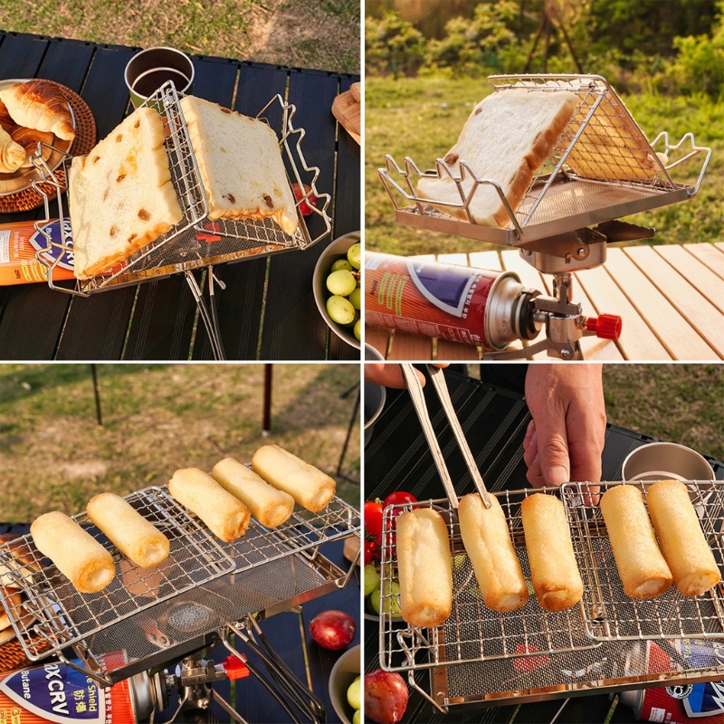 QQ Vỉ Nướng BBQ Bằng Thép Không Gỉ Thiết Kế Nhỏ Gọn Tiện Dụng Cho Cắm Trại