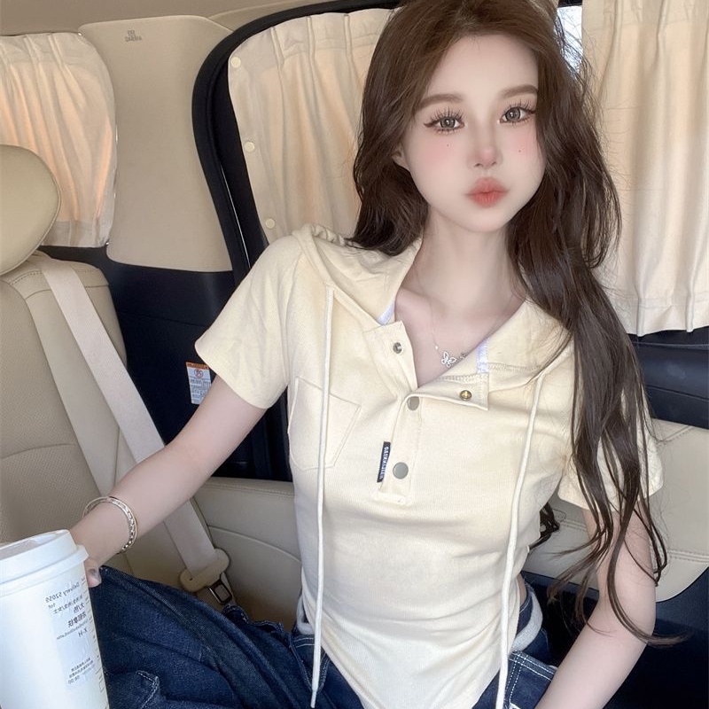 COZOK Áo Thun Ngắn Tay Có Mũ Trùm Đầu Thời Trang Dành Cho Nữ